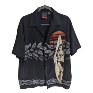 Y2K C-Two Hawaiian Surfer Girl Black Button Up Medium